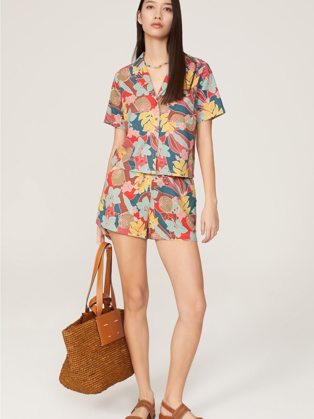 Marine Layer Multicolor Floral Athletic Shorts - Teal, Coral, Yellow